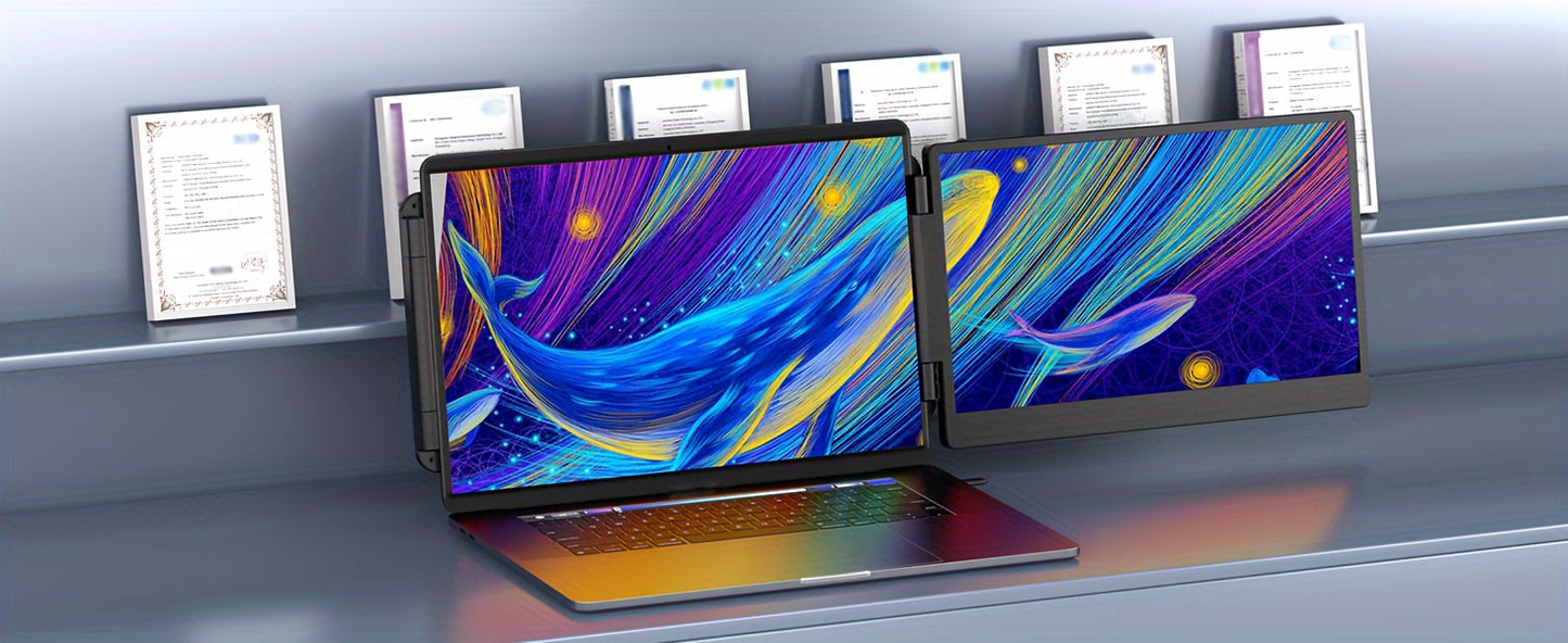 Maxfree 14'' Laptop Monitor Extender - Plug & Play Portable FHD 1080P Display, USB-Powered with Adjustable Stand & Carrying Case, Compatible with MacOS/Windows/Dex/Android/Switch/PS5 for 13-17'' Laptops, Versatile Device | Nt
