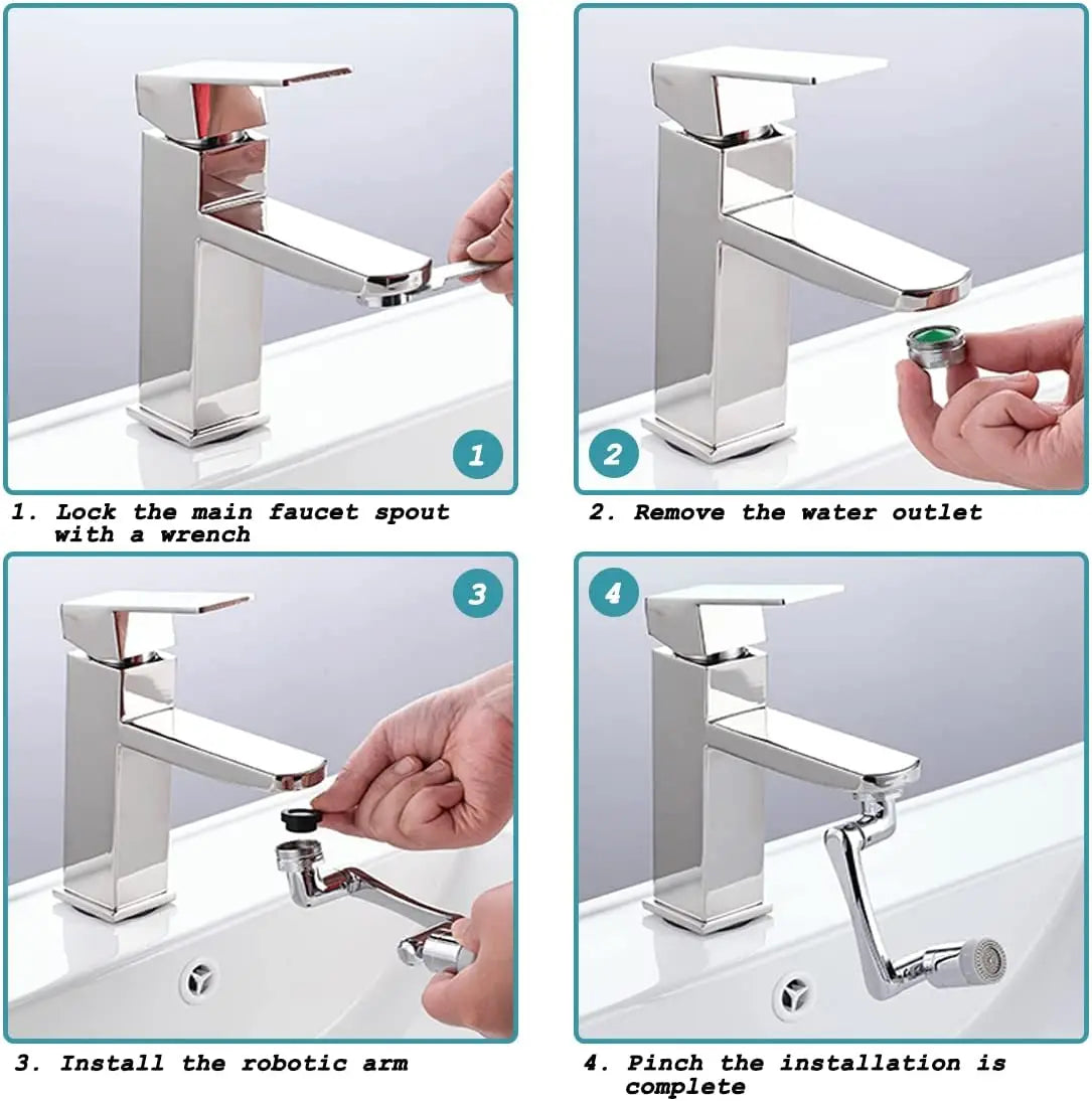Universal Faucet Extender with Filter 1080° Rotation Tap Aerator 2 Modes Splash Basin Swivel Robotic Arm Faucets Extension