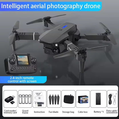 E88 Pro Mini Drone With Screen Control 4K Dual Camera Optical Flow Positioning LED Lighting Remote Control
