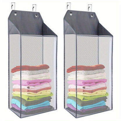 2pcs Foldable Wall Hanging Mesh Laundry Basket Door With Zipper For Storing Dirty Clothes Suitable For Bathrooms And Dormitories, Laundry Baskets