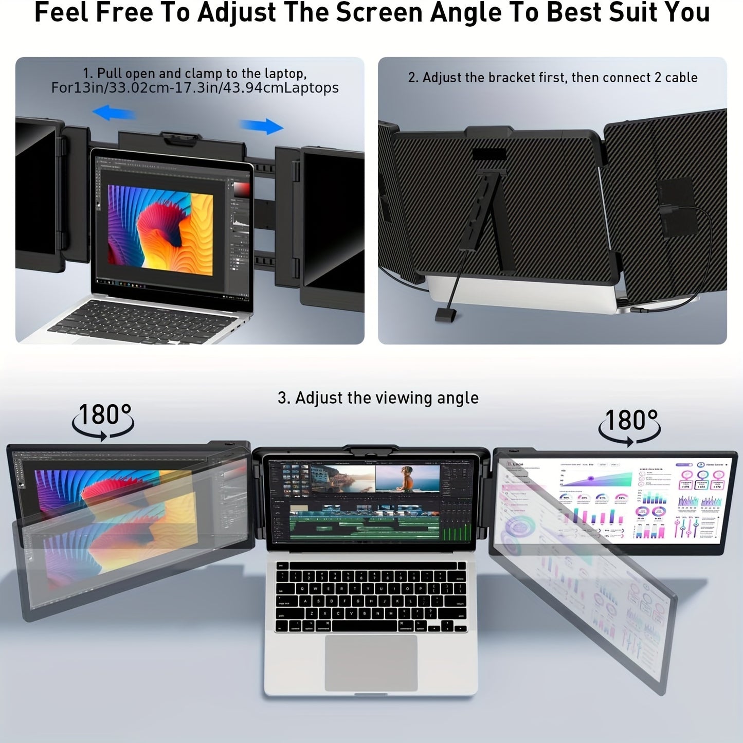 A2 14'' Laptop Dual Monitor Extender Plug & Play, 1080P HD Portable Laptop Screen Extender for 13-17'' Laptops, Compatible with Windows/ Mac/ Surface/ Android/ Switch