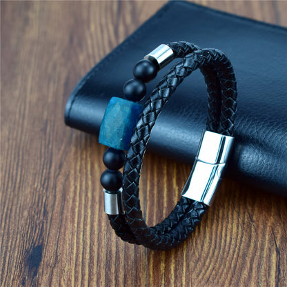 Mode Luxe Double Couches Bracelet En Cuir Veritable Hommes Bracelet En Pierre Naturelle Bracelet Femmes Hommes Bijoux Cadeau Pour Lui ALD-02