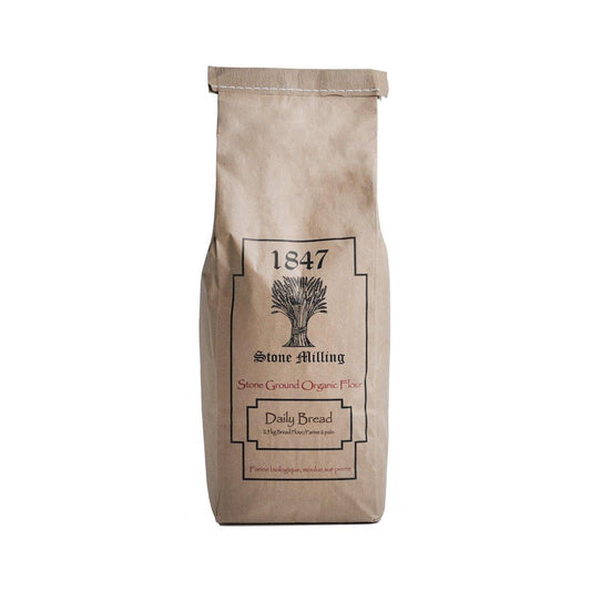 1847 STONE MILLING Daily Bread – Organic Unbleached Bread Flour - 20kg - Canadian Distribution - Ships Free Within Canada on Orders Above CAD $199