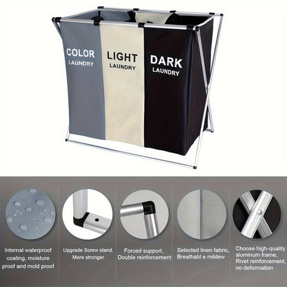 Freestanding Laundry Basket, Collapsible Large Laundry Hamper 3 Section For Home Dirty Clothes |Toys| Organizer In Laundry Room Bedroom Storage And Organization