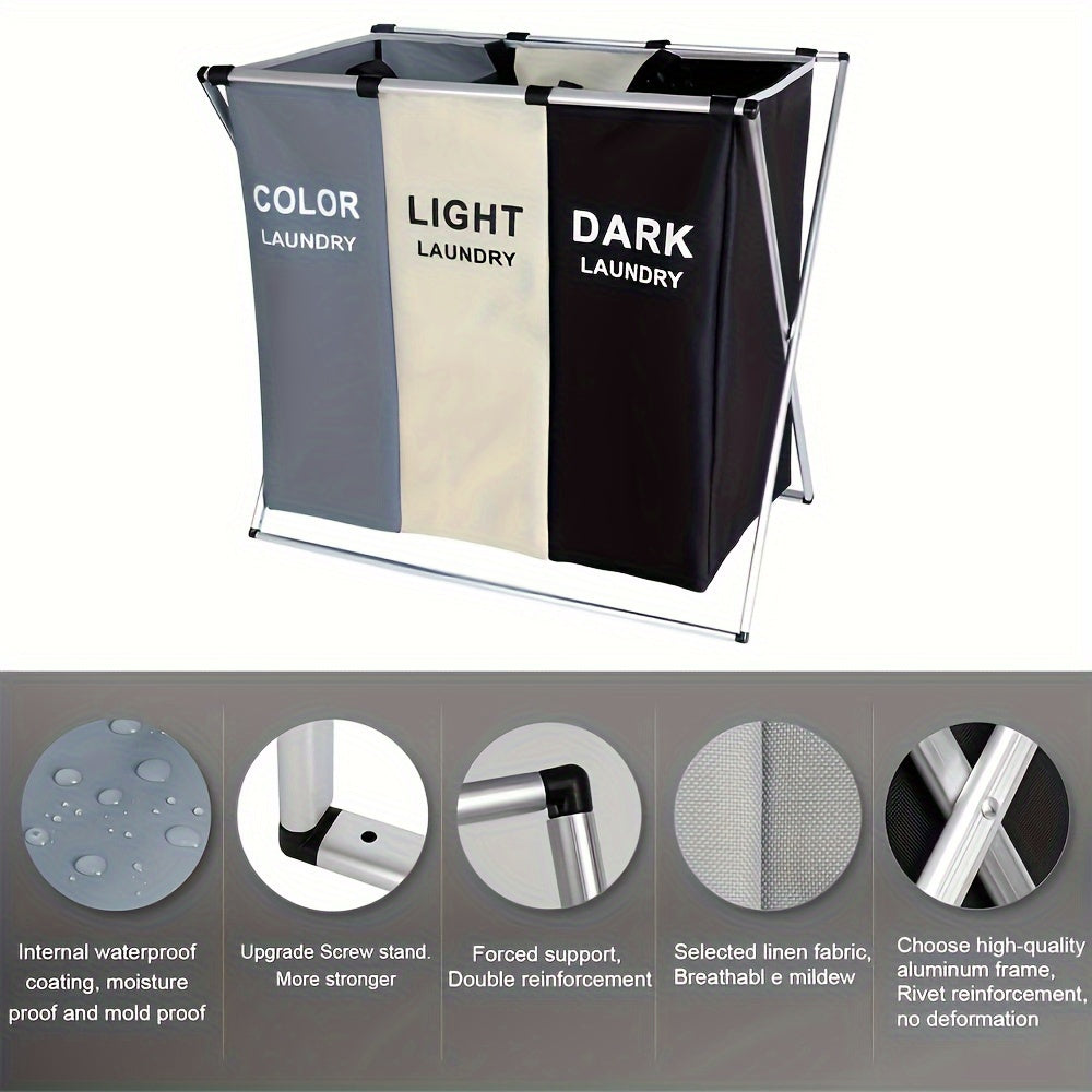 Freestanding Laundry Basket, Collapsible Large Laundry Hamper 3 Section For Home Dirty Clothes |Toys| Organizer In Laundry Room Bedroom Storage And Organization