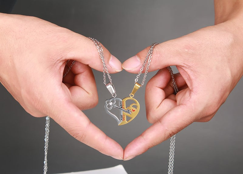 Pendentif Love Necklace Set Lover Valentine Gifts Stainless Steel Chain Necklace