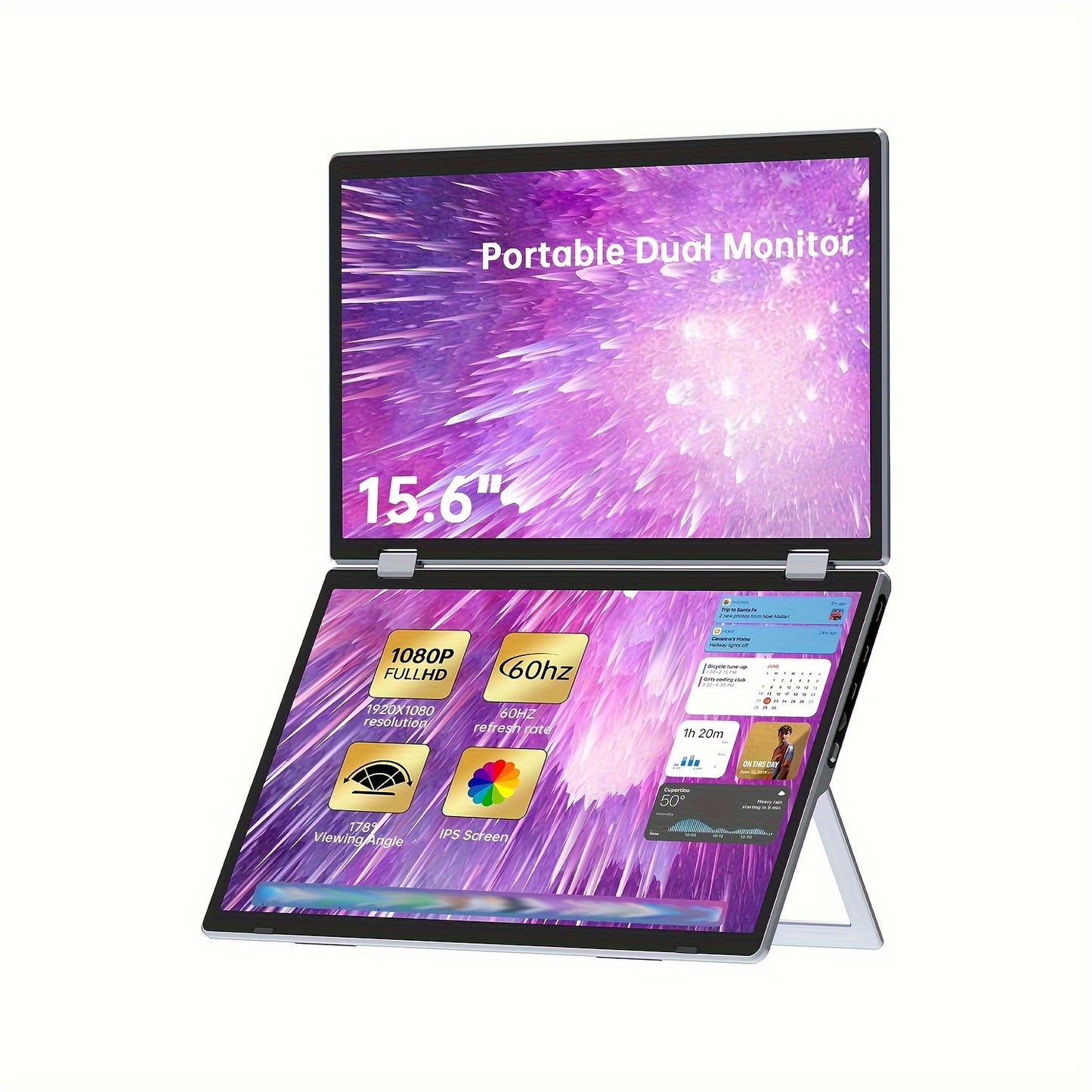 Dual Portable Monitor - 15.6" 1080P FHD & 340° Rotation - Laptop Screen Extender, Folding Stacked Monitor, USB-C HDTV Plug&Play W/Hub For Mac OS/Win OS