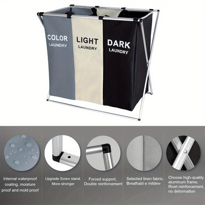 Foldable Laundry Basket - Multiple Compartments, Sturdy Aluminum Frame, Portable, Waterproof, Space-Saving Design - Ideal for Bathroom and Bedroom Organization, Home Storage Solutions, and Convenient Dirty Clothes Storage