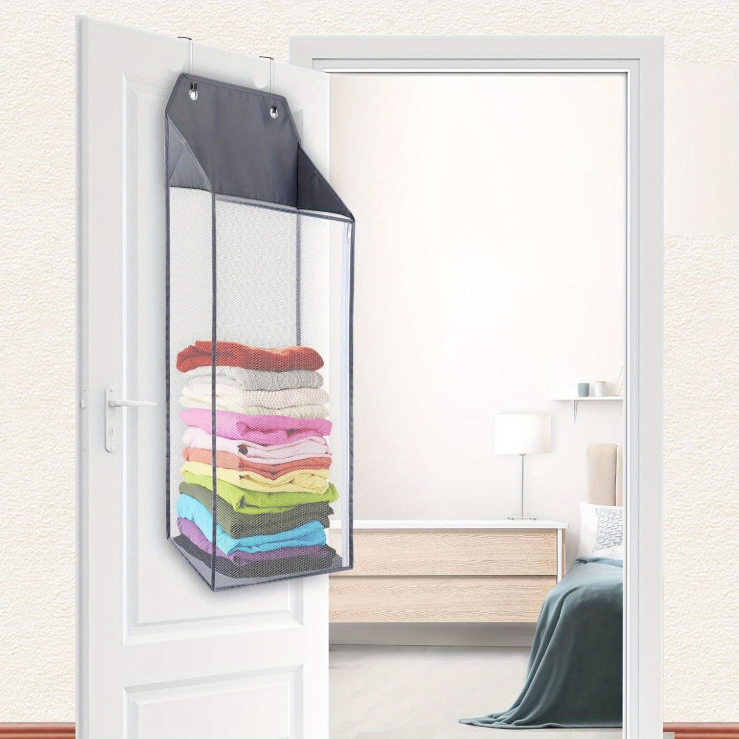 2pcs Foldable Wall Hanging Mesh Laundry Basket Door With Zipper For Storing Dirty Clothes Suitable For Bathrooms And Dormitories, Laundry Baskets