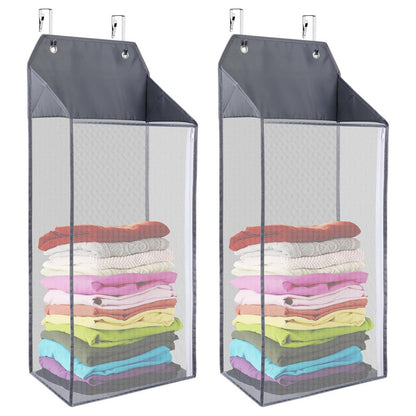 2pcs Foldable Wall Hanging Mesh Laundry Basket Door With Zipper For Storing Dirty Clothes Suitable For Bathrooms And Dormitories, Laundry Baskets