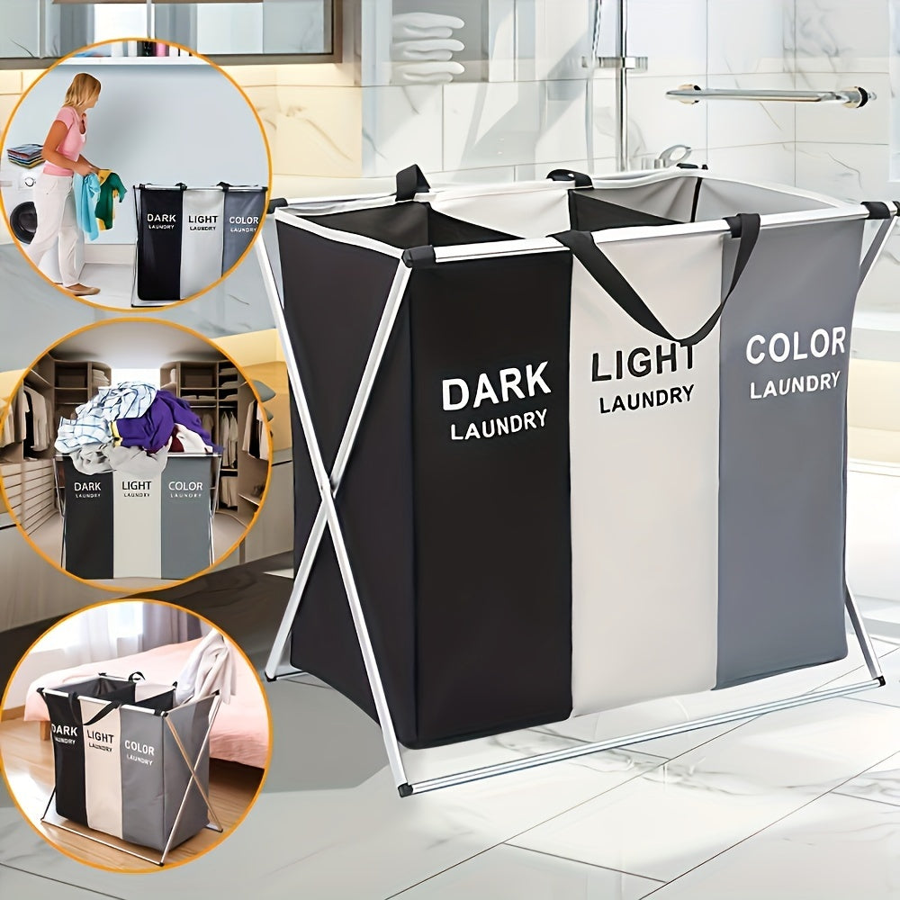 Freestanding Laundry Basket, Collapsible Large Laundry Hamper 3 Section For Home Dirty Clothes |Toys| Organizer In Laundry Room Bedroom Storage And Organization