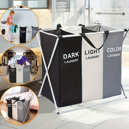 Freestanding Laundry Basket, Collapsible Large Laundry Hamper 3 Section For Home Dirty Clothes |Toys| Organizer In Laundry Room Bedroom Storage And Organization