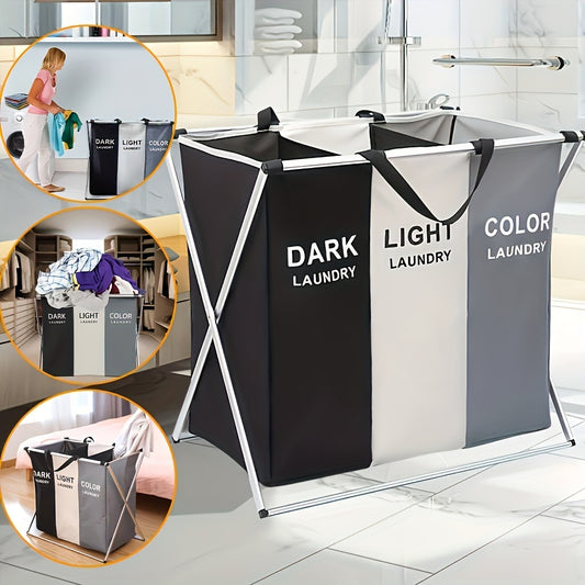 Freestanding Laundry Basket, Collapsible Large Laundry Hamper 3 Section For Home Dirty Clothes |Toys| Organizer In Laundry Room Bedroom Storage And Organization
