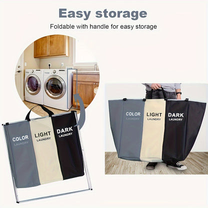 Freestanding Laundry Basket, Collapsible Large Laundry Hamper 3 Section For Home Dirty Clothes |Toys| Organizer In Laundry Room Bedroom Storage And Organization