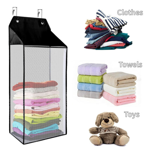 2pcs Foldable Wall Hanging Mesh Laundry Basket Door With Zipper For Storing Dirty Clothes Suitable For Bathrooms And Dormitories, Laundry Baskets