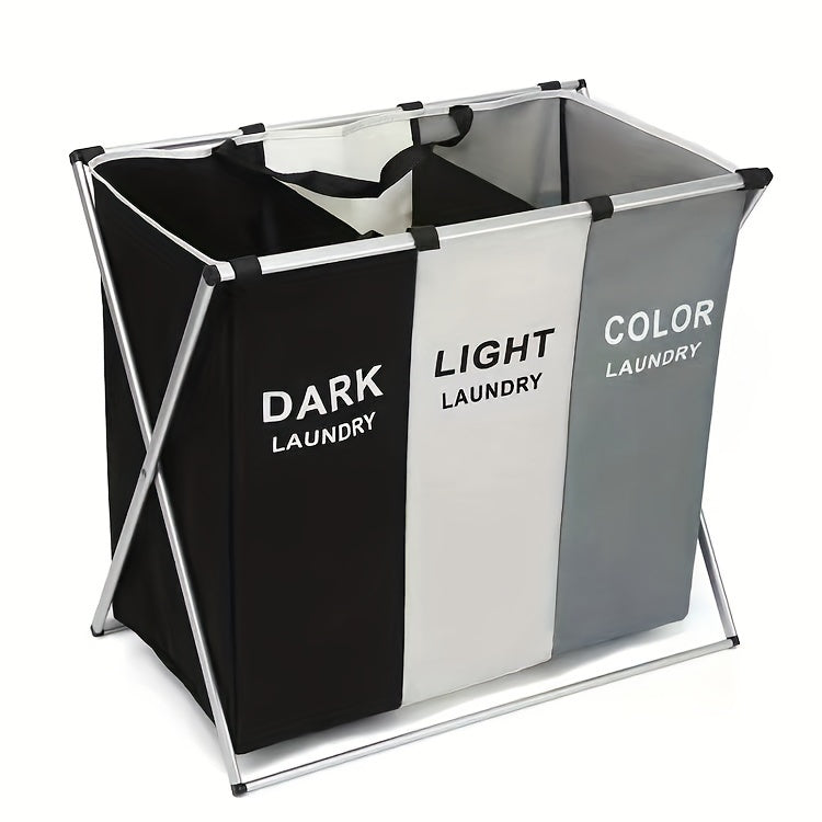 Freestanding Laundry Basket, Collapsible Large Laundry Hamper 3 Section For Home Dirty Clothes |Toys| Organizer In Laundry Room Bedroom Storage And Organization