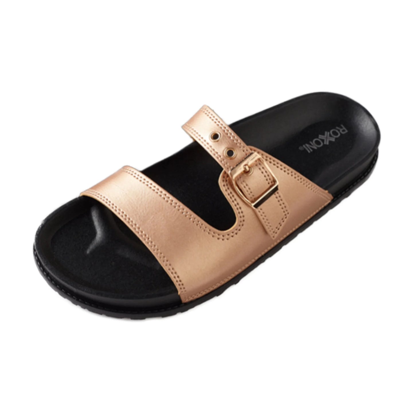 TD Women's Open Toe Comfort Flat Sandals Single Buckle Adjustable Straps Flat Slides Cushioning Casual Style Fashion Trend TPR