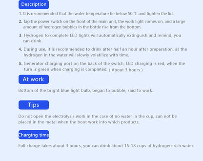 Hydrogen Bottle 420ml Japanese Titanium Quality Hydrogen-Rich Water Cup Ionizer Maker/Generator Super Antioxidants ORP