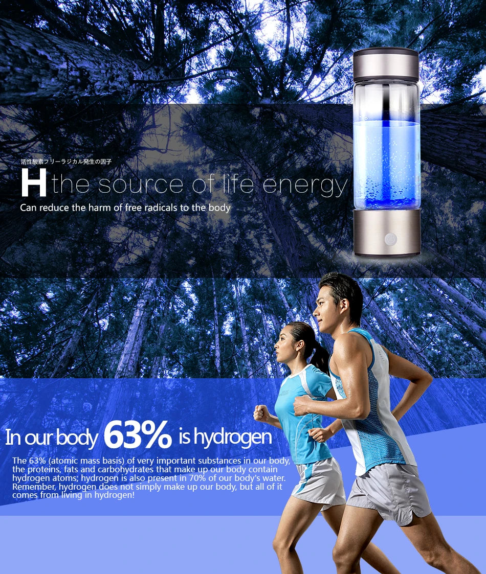 Hydrogen Bottle 420ml Japanese Titanium Quality Hydrogen-Rich Water Cup Ionizer Maker/Generator Super Antioxidants ORP