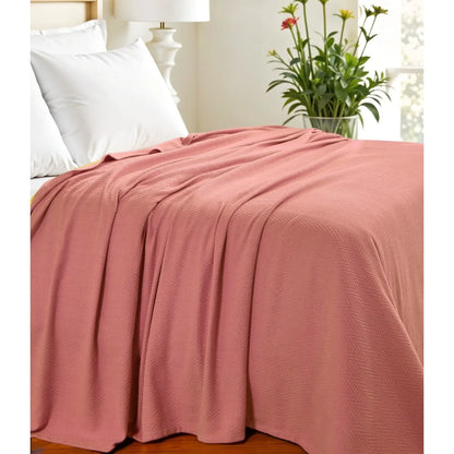 HMS California King Coral Cotton Woven Chevron Blanket Luxury Comfortable Coral Fleece Bedding