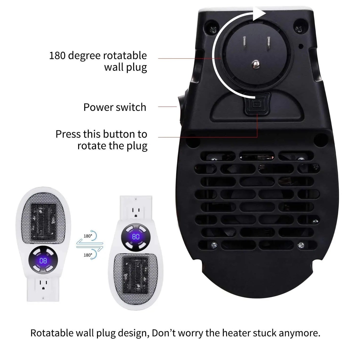500W Portable Electric Heater Mini Warmer with Adjustable Temperature Timer LED Display Low Consumption for Office Room Heating