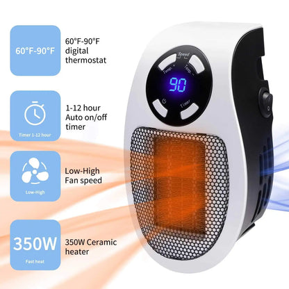 500W Portable Electric Heater Mini Warmer with Adjustable Temperature Timer LED Display Low Consumption for Office Room Heating