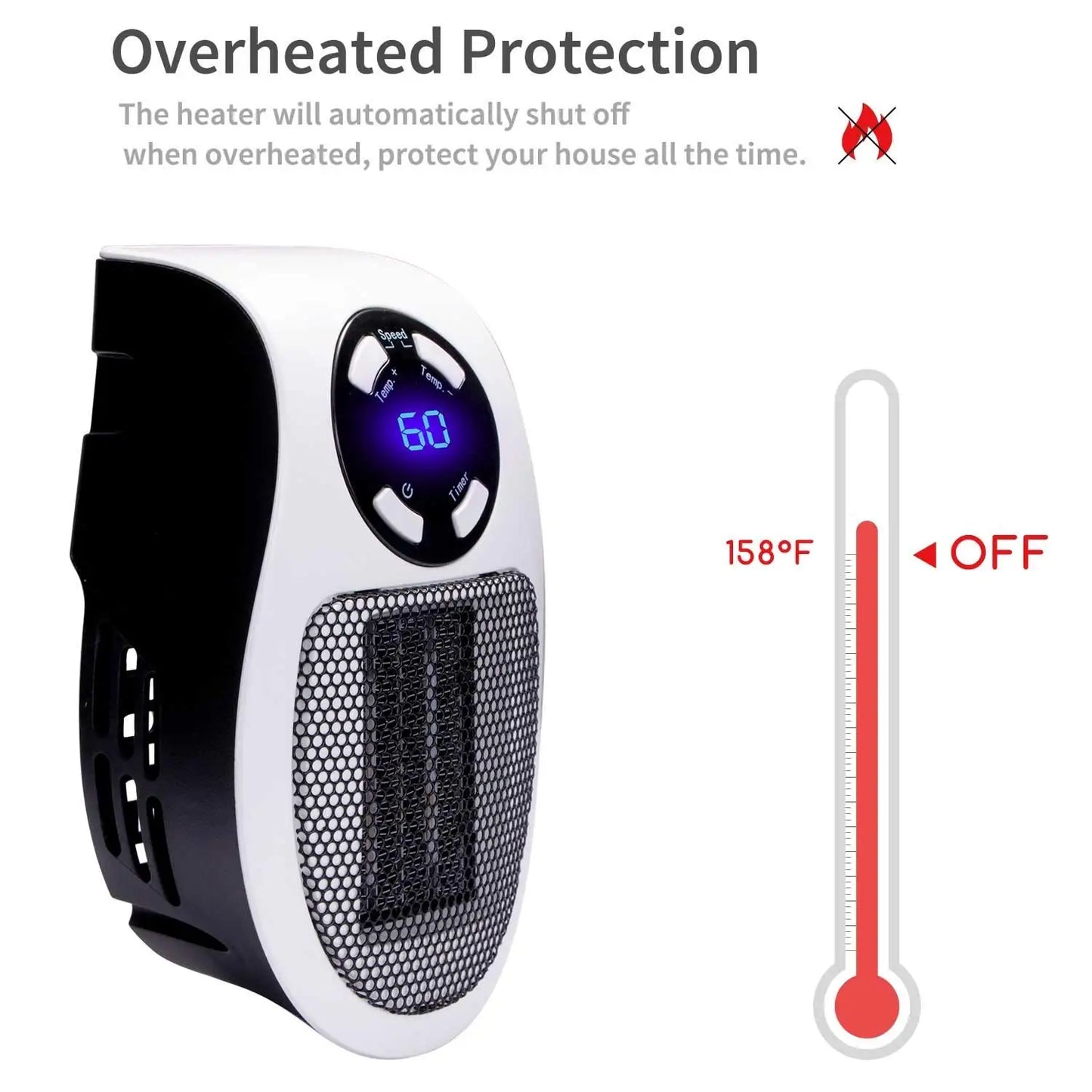 500W Portable Electric Heater Mini Warmer with Adjustable Temperature Timer LED Display Low Consumption for Office Room Heating