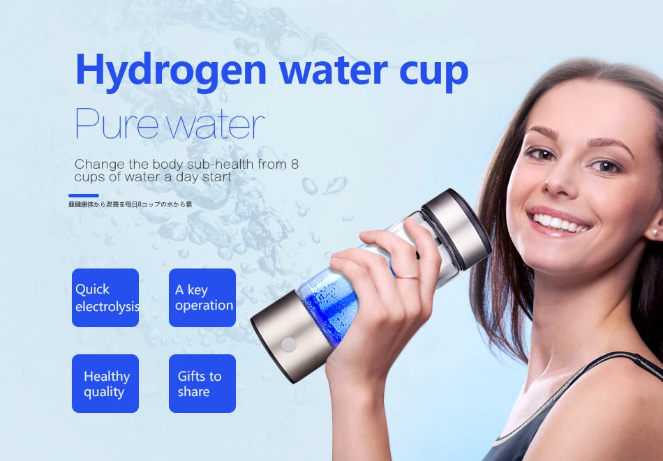 Hydrogen Bottle 420ml Japanese Titanium Quality Hydrogen-Rich Water Cup Ionizer Maker/Generator Super Antioxidants ORP