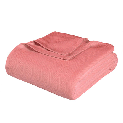 HMS California King Coral Cotton Woven Chevron Blanket Luxury Comfortable Coral Fleece Bedding