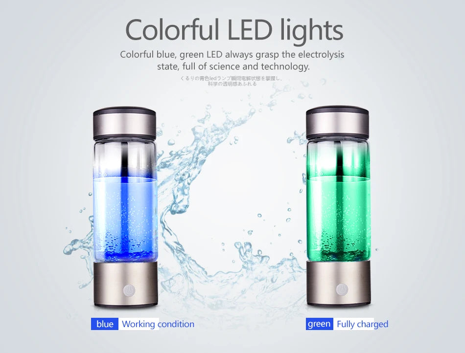 Hydrogen Bottle 420ml Japanese Titanium Quality Hydrogen-Rich Water Cup Ionizer Maker/Generator Super Antioxidants ORP