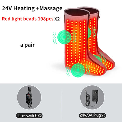 Red Light Warm Foot Boots/Indoor Shoes -Vibrating Massager Heating Therapy Relieves Fatigue Discomfort 3-Level Timer Family Use