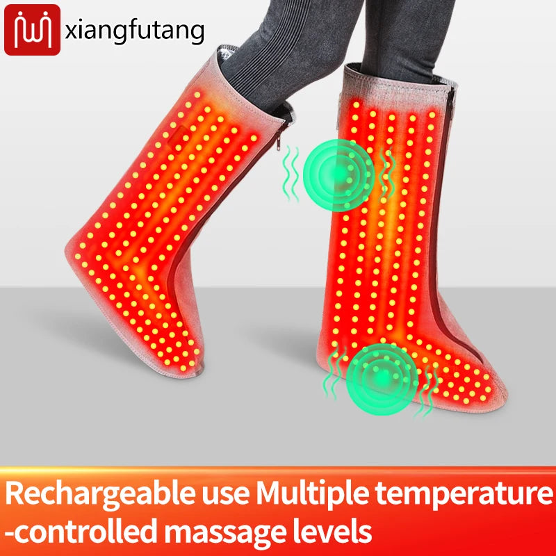 Red Light Warm Foot Boots/Indoor Shoes -Vibrating Massager Heating Therapy Relieves Fatigue Discomfort 3-Level Timer Family Use