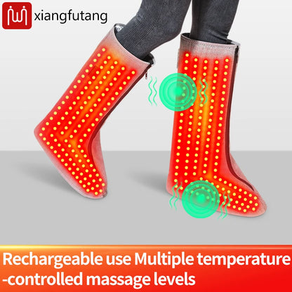 Red Light Warm Foot Boots/Indoor Shoes -Vibrating Massager Heating Therapy Relieves Fatigue Discomfort 3-Level Timer Family Use