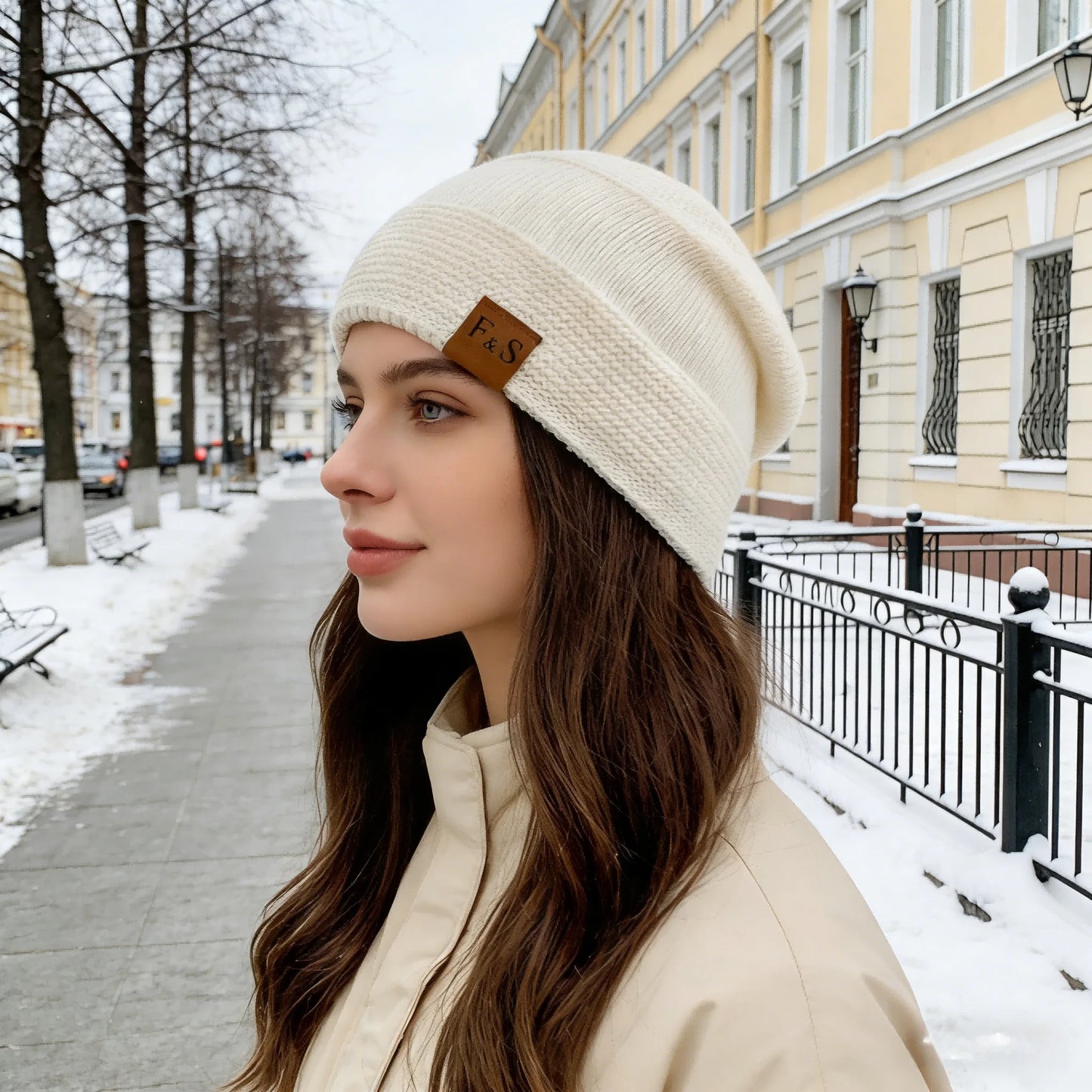 New Unisex Slouchy Winter Hats Add Fur Lined Men And Women Warm Beanie Cap Casual Label Decor Winter Knitted Hats