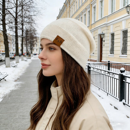 New Unisex Slouchy Winter Hats Add Fur Lined Men And Women Warm Beanie Cap Casual Label Decor Winter Knitted Hats