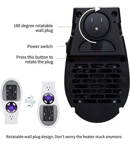 350W Portable Electric Heater with Remote Control, Wall Mounted Home Room Heater for Winter Indoor Heating Fast Warm