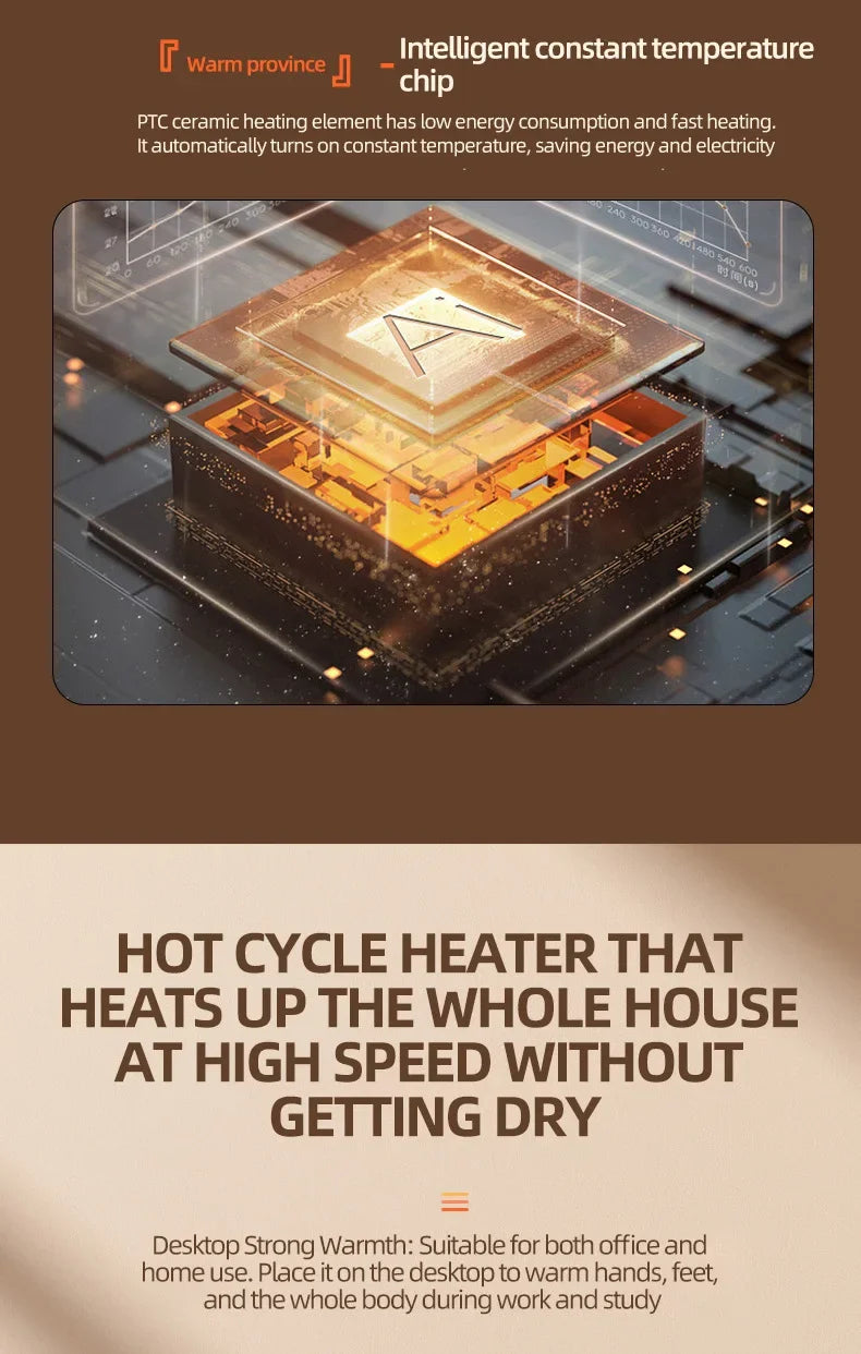 Energy-Saving Small Electric Heater for Home, Constant Temperature, Quick Heating, and Power-Off Safety Protection