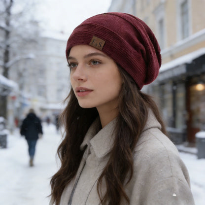New Unisex Slouchy Winter Hats Add Fur Lined Men And Women Warm Beanie Cap Casual Label Decor Winter Knitted Hats