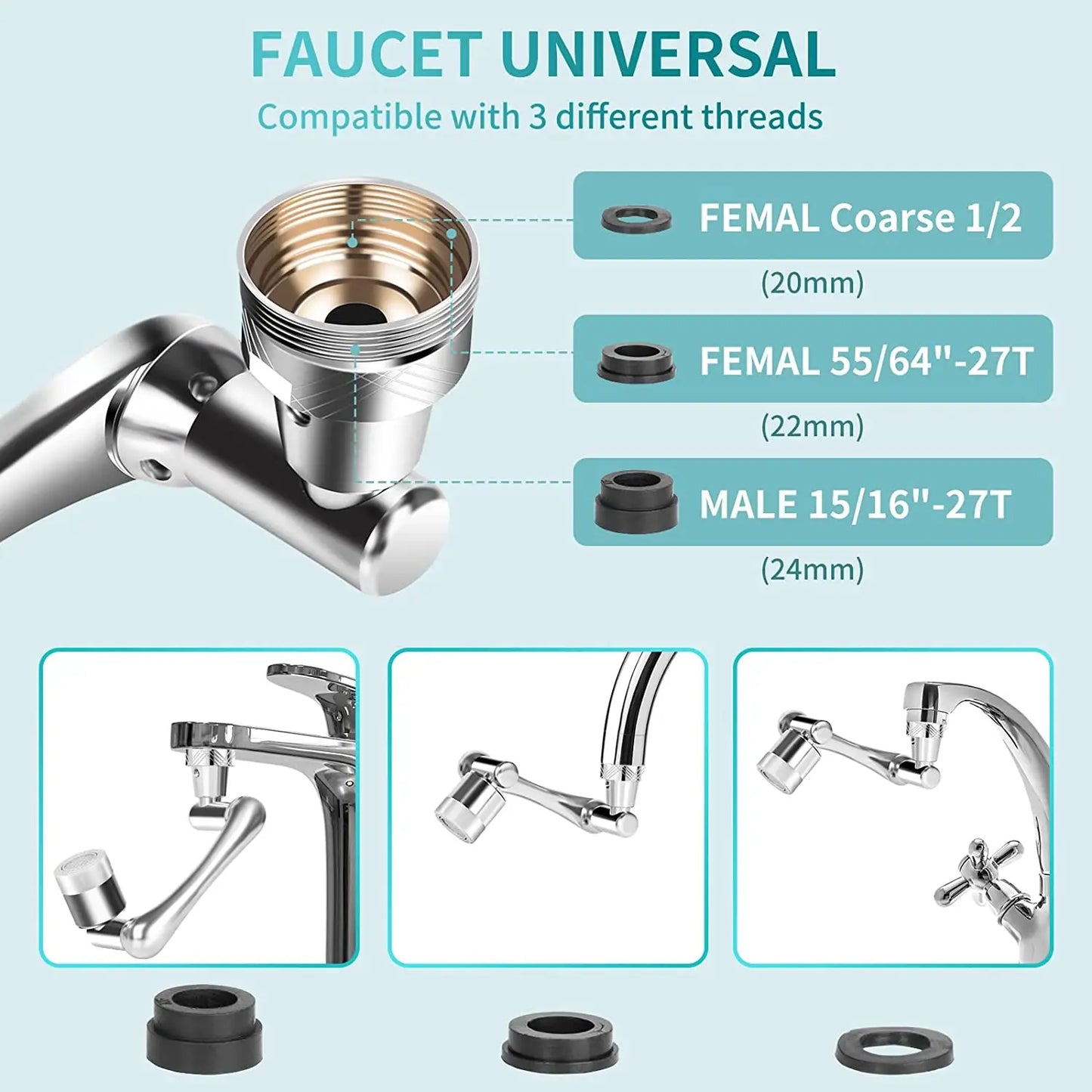 Universal Faucet Extender with Filter 1080° Rotation Tap Aerator 2 Modes Splash Basin Swivel Robotic Arm Faucets Extension