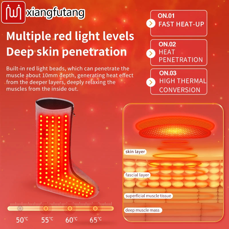 Red Light Warm Foot Boots/Indoor Shoes -Vibrating Massager Heating Therapy Relieves Fatigue Discomfort 3-Level Timer Family Use