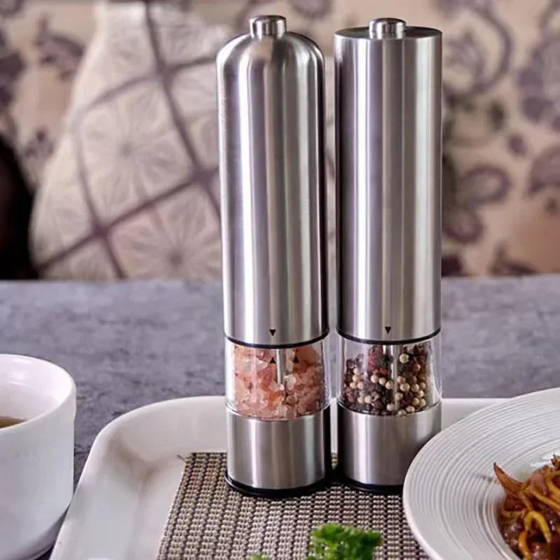 Electric Salt Pepper Grinder Set Stainless Steel One Handed Operation Automatic Spice Mill with Light for Kitchen