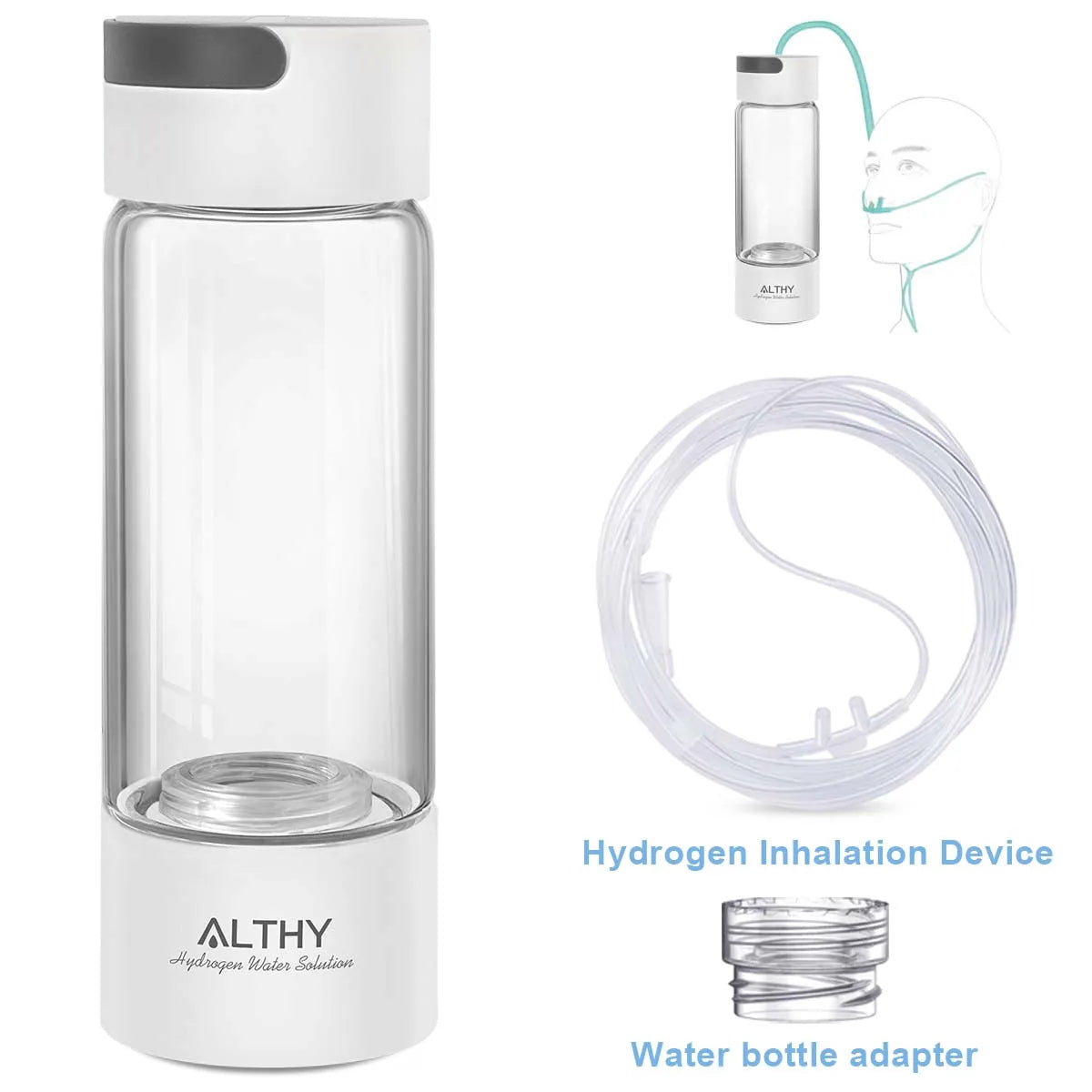 ALTHY Hydrogen Rich Water Generator Bottle Cup - DuPont SPE PEM Dual Chamber Maker lonizer - H2 Inhalation device