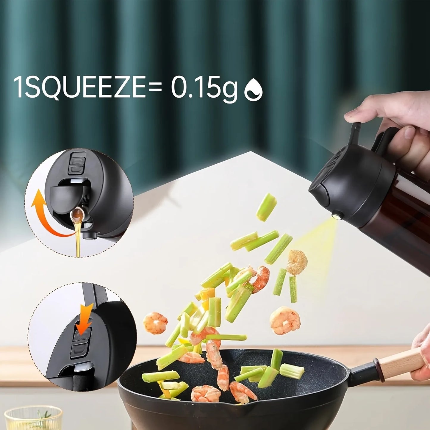 16oz/470ML Light Blocking Brown Oil Sprayer for Cooking 2 in 1 Olive Oil Dispenser Bottle for Kitchen Oil Bottle Seasoning Tools