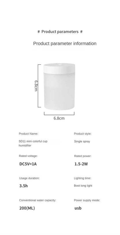 200ML USB Mini Humidifier - Ultrasonic LED Essential Oil Diffuser Portable Car Purifier & Aroma Anion Mist Maker for Home Office