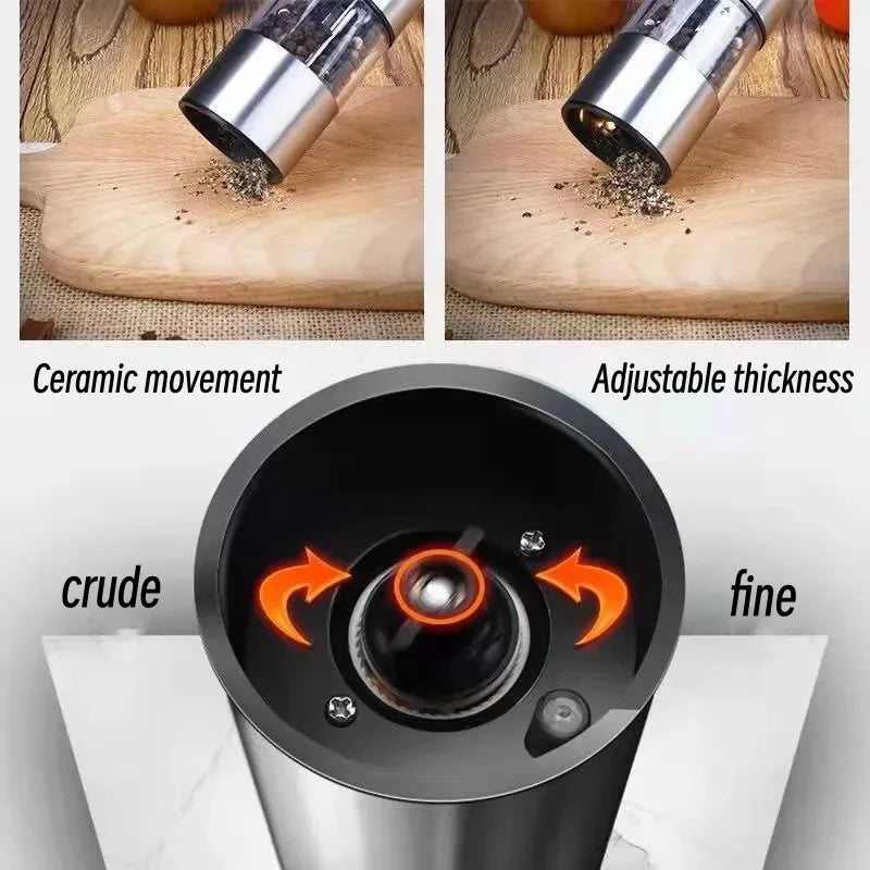 Electric Salt Pepper Grinder Set Stainless Steel One Handed Operation Automatic Spice Mill with Light for Kitchen