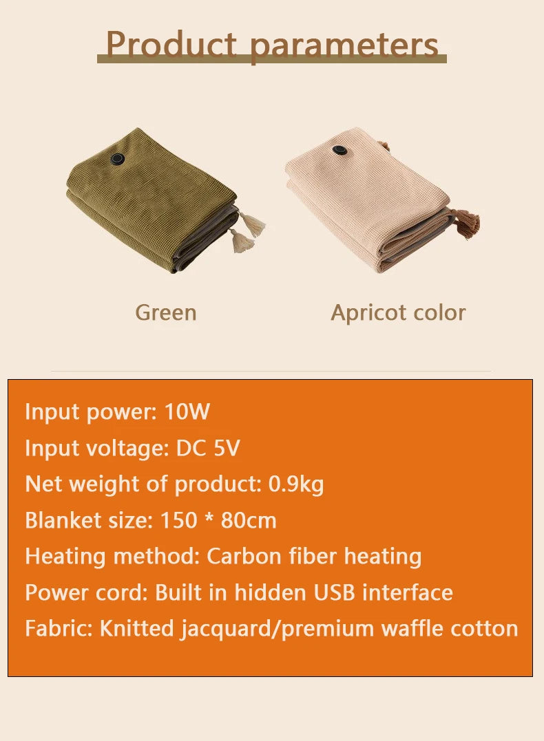 Blanket Heating Blanket 15 second Rapid Heating Supports USB And Power Bank Charging, For Office Home And Outdoor Warmth