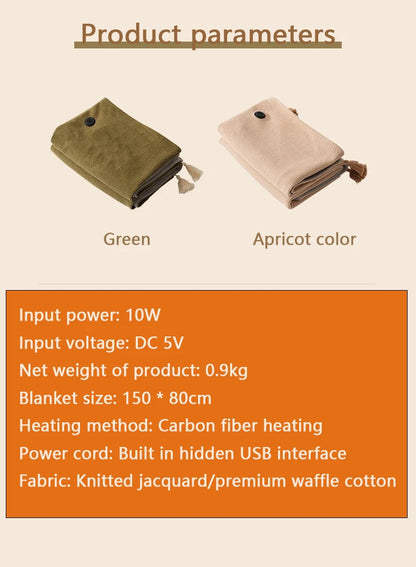 Blanket Heating Blanket 15 second Rapid Heating Supports USB And Power Bank Charging, For Office Home And Outdoor Warmth