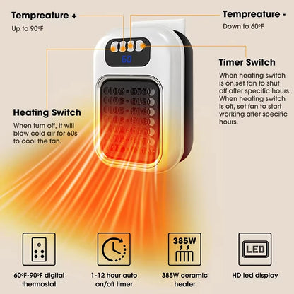 New Portable Heater Mini Electric Heater Plug in Wall Room Heater Home Appliance Timed Rapid Heating For Office Bedroom