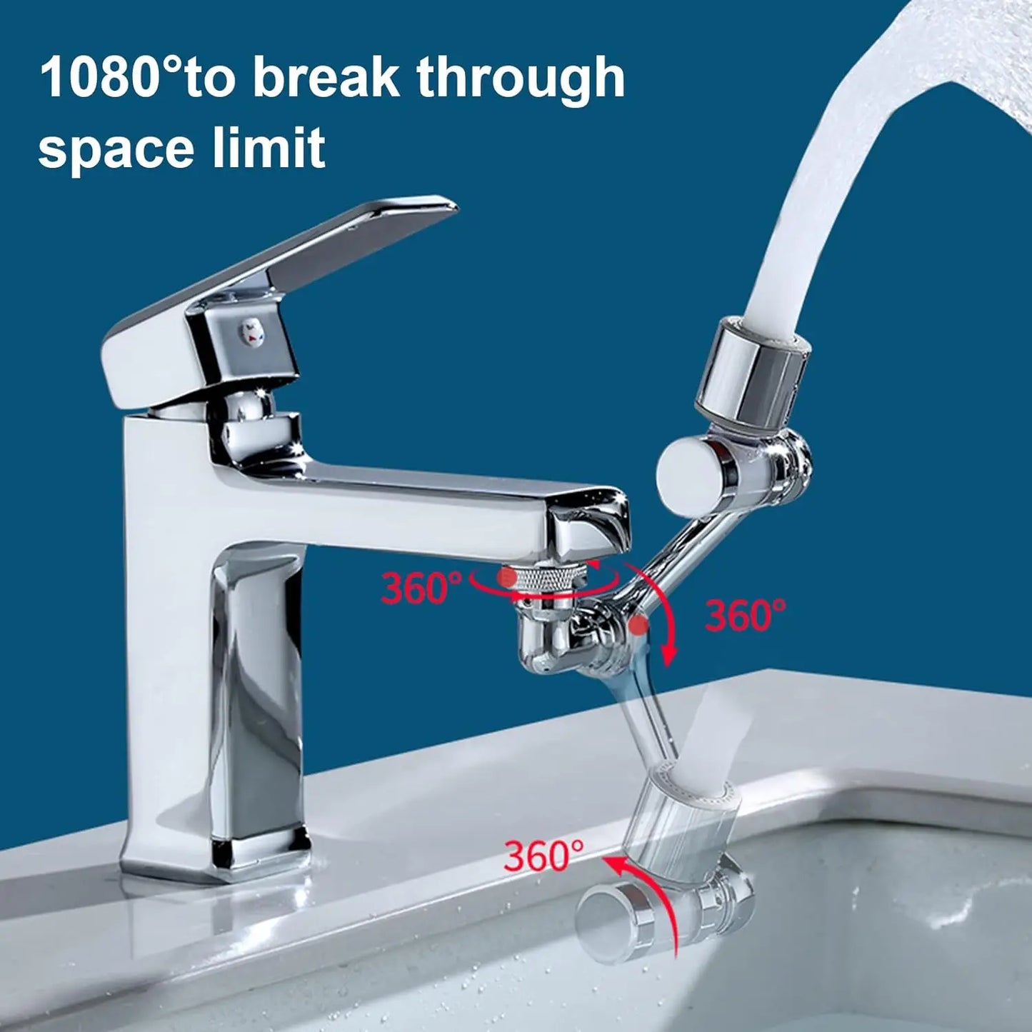 Universal Faucet Extender with Filter 1080° Rotation Tap Aerator 2 Modes Splash Basin Swivel Robotic Arm Faucets Extension