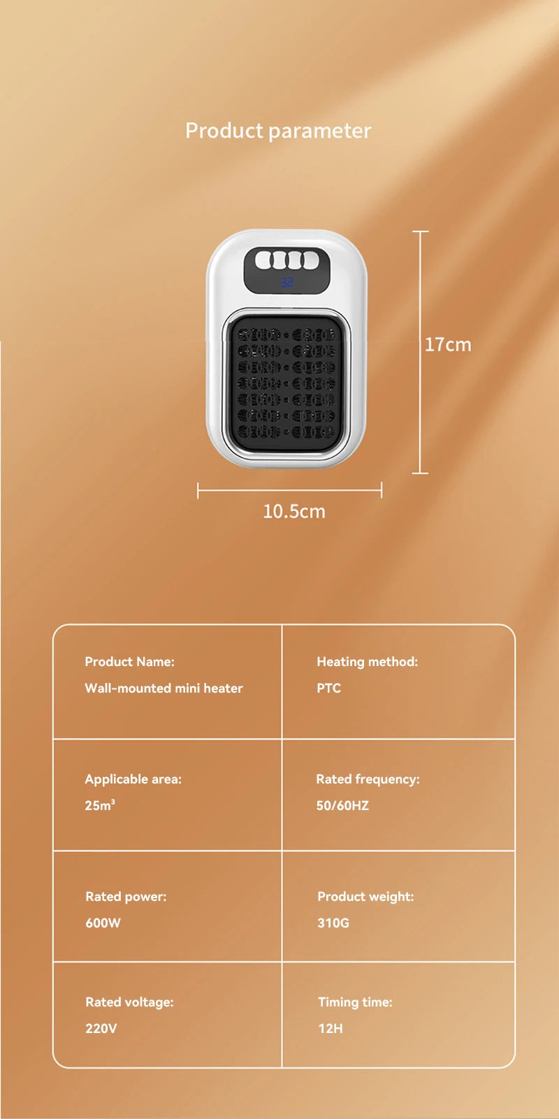 New Portable Heater Mini Electric Heater Plug in Wall Room Heater Home Appliance Timed Rapid Heating For Office Bedroom